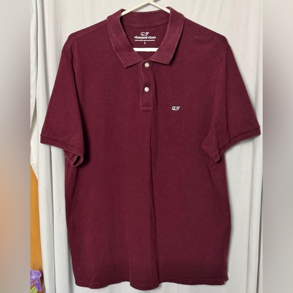 Vineyard Vines Maroon Short Sleeve Button Collared Polo Shirt Size Large
